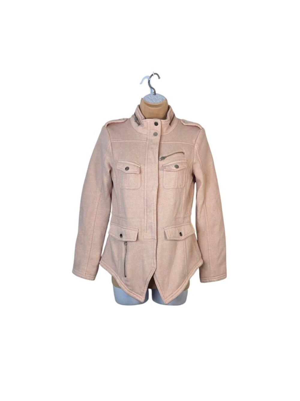 Rue21 Womens Light Pink Fleece Utility Jacket Zipper Button Pocket Details Sz S